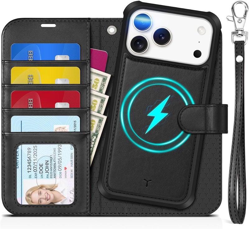TUCCH 2-in-1 Detachable Wallet Case for iPhone 17 Pro Max (6.9") 2025, Wireless Charging | RFID Blocking 4 Card Holder | Wrist Strap | Kickstand | Magnetic | PU Leather | Protective Flip Cover | Black - Image 1
